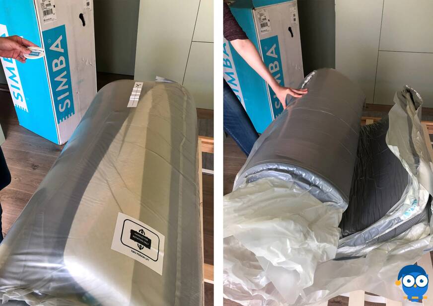 Simba Hybrid Luxe being unrolled